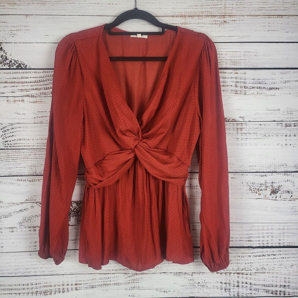 Pleione Blouse‎ L Womens Long Sleeve V Neck Burnt Orange Pullover Light Weight